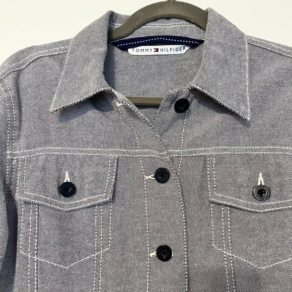 Tommy Hilfiger Navy/white weave denim style jacket.  Women's 12 - Picture 6 of 10